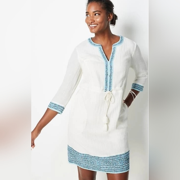 J. Jill Dresses Jjill Womens Positano Tiewaist Aline Embroidered